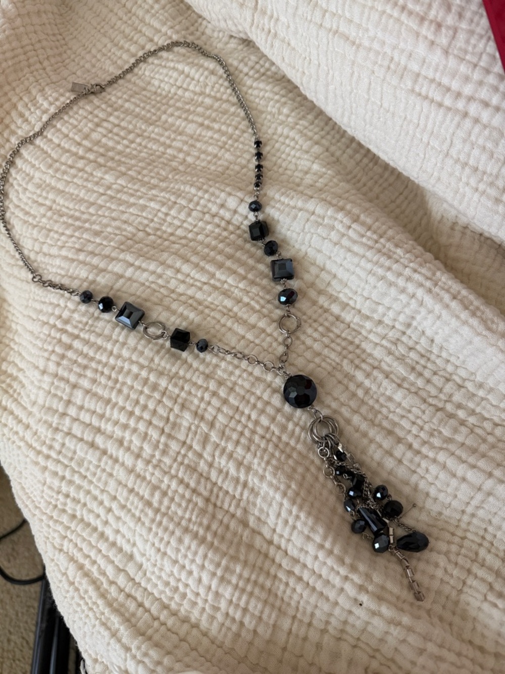 Black Beaded Y Necklace silver